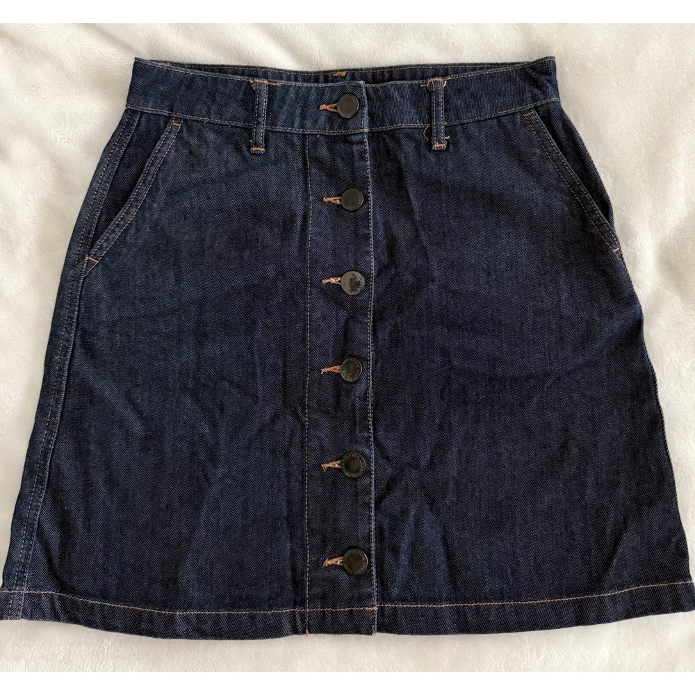 Lowrys Farm Denim Skirt Womens M Button Front Dark Wash Mini A Line